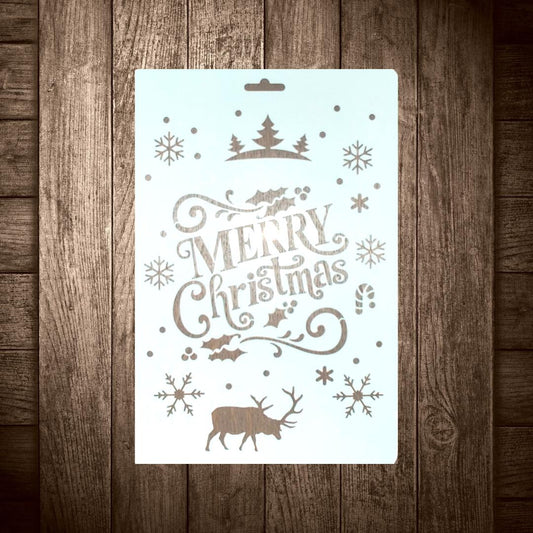 Joulu aiheinen sabluuna tekstillä Merry Christmas. Koko 17x26cm. 